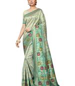 Sea Green Woven Silk Blend Saree With Blouse