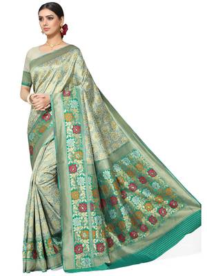Sea Green Woven Silk Blend Saree With Blouse 2
