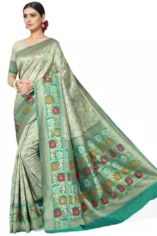 Sea Green Woven Silk Blend Saree With Blouse
