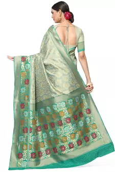 Sea Green Woven Silk Blend Saree With Blouse