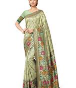 Olive Woven Silk Blend Saree With Blouse