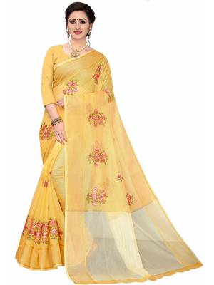 Yellow Woven Super Net Saree With Blouse 1