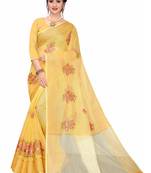 Yellow Woven Super Net Saree With Blouse