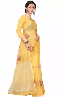 Yellow Woven Super Net Saree With Blouse