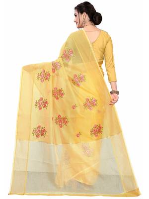 Yellow Woven Super Net Saree With Blouse 4