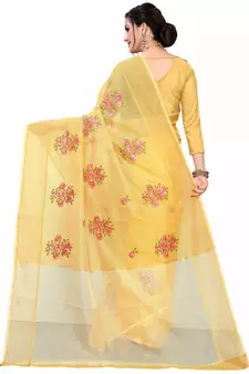 Yellow Woven Super Net Saree With Blouse