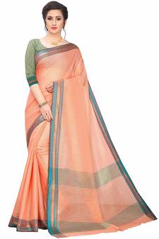 Orange Woven Cotton Silk Saree With Blouse
