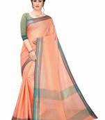 Orange Woven Cotton Silk Saree With Blouse