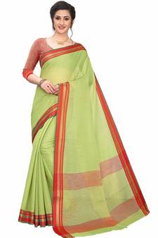 Olive Woven Cotton Silk Saree With Blouse