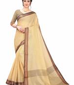 Beige Woven Cotton Silk Saree With Blouse