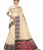 Beige Woven Cotton Silk Saree With Blouse