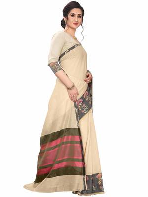 Beige Woven Cotton Silk Saree With Blouse 3
