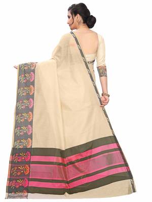 Beige Woven Cotton Silk Saree With Blouse 4