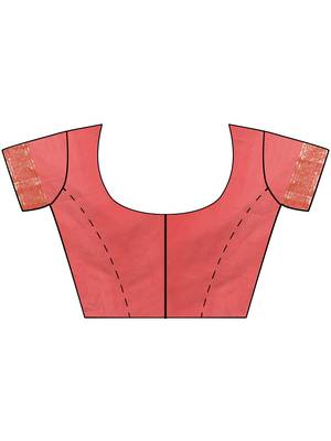 Red Woven Silk Blend Saree With Blouse 5