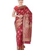 Maroon Woven Silk Blend Saree With Blouse