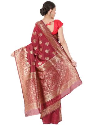 Maroon Woven Silk Blend Saree With Blouse 4