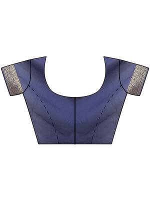 Navy Blue Woven Silk Blend Saree With Blouse 5