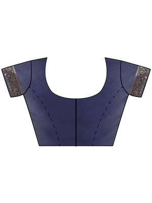 Navy Blue Woven Silk Blend Saree With Blouse 5