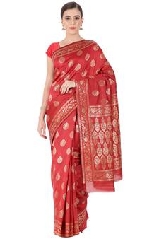 Red Woven Silk Blend Saree With Blouse