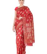 Red Woven Silk Blend Saree With Blouse
