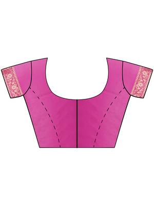 Hot Pink Woven Silk Blend Saree With Blouse 5