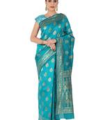 Turquoise Woven Silk Blend Saree With Blouse