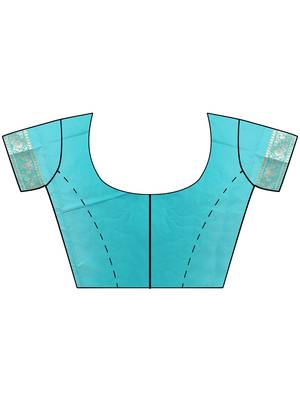Turquoise Woven Silk Blend Saree With Blouse 5