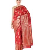 Red Woven Silk Blend Saree With Blouse