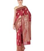 Maroon Woven Silk Blend Saree With Blouse