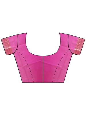 Hot Pink Woven Silk Blend Saree With Blouse 5