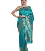 Turquoise Woven Silk Blend Saree With Blouse