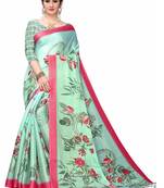 Sea Green Woven Cotton Saree With Blouse