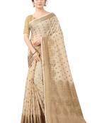 Beige Woven Cotton Silk Saree With Blouse