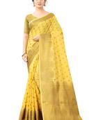 Yellow Woven Cotton Silk Saree With Blouse