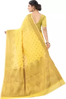 Yellow Woven Cotton Silk Saree With Blouse