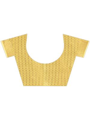 Yellow Woven Cotton Silk Saree With Blouse 4
