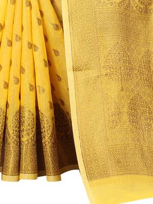 Yellow Woven Cotton Silk Saree With Blouse 5