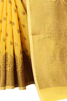 Yellow Woven Cotton Silk Saree With Blouse