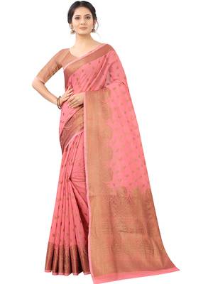 Peach Woven Cotton Silk Saree With Blouse 1