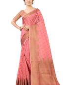 Peach Woven Cotton Silk Saree With Blouse