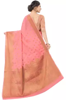 Peach Woven Cotton Silk Saree With Blouse