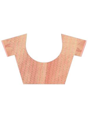 Peach Woven Cotton Silk Saree With Blouse 4