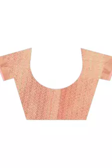 Peach Woven Cotton Silk Saree With Blouse