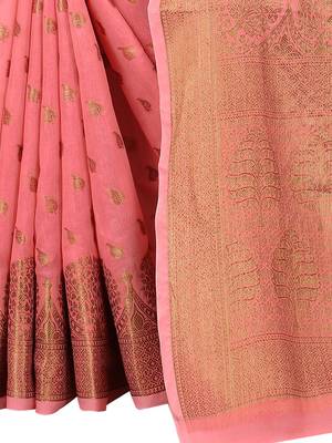 Peach Woven Cotton Silk Saree With Blouse 5