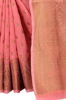 Peach Woven Cotton Silk Saree With Blouse