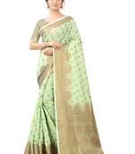 Sea Green Woven Cotton Silk Saree With Blouse