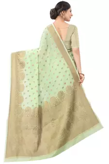 Sea Green Woven Cotton Silk Saree With Blouse