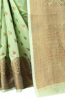 Sea Green Woven Cotton Silk Saree With Blouse