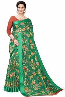 Green Woven Cotton Saree With Blouse