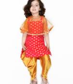 Red Jacquard Kurta with Sequenced Cape & Orange Salwar